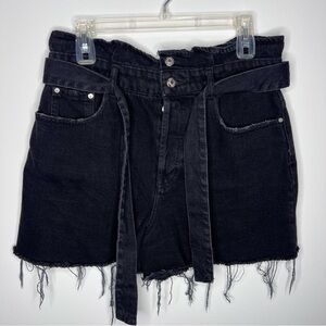 A24 Zara Raw Ham Black High Rise‎ Jean Tie Belt Shorts